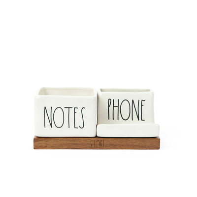 Rae Dunn Artisan Desk Organizer with Phone Holder and Wooden Tray