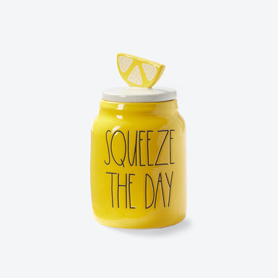 RESTOCK ALERT! Rae Dunn Artisan Yellow Lemon Canister "SQUEEZE THE DAY" with Lid