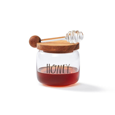 Stem Print Glass Honey Pot with Wood Lid and Dipper
