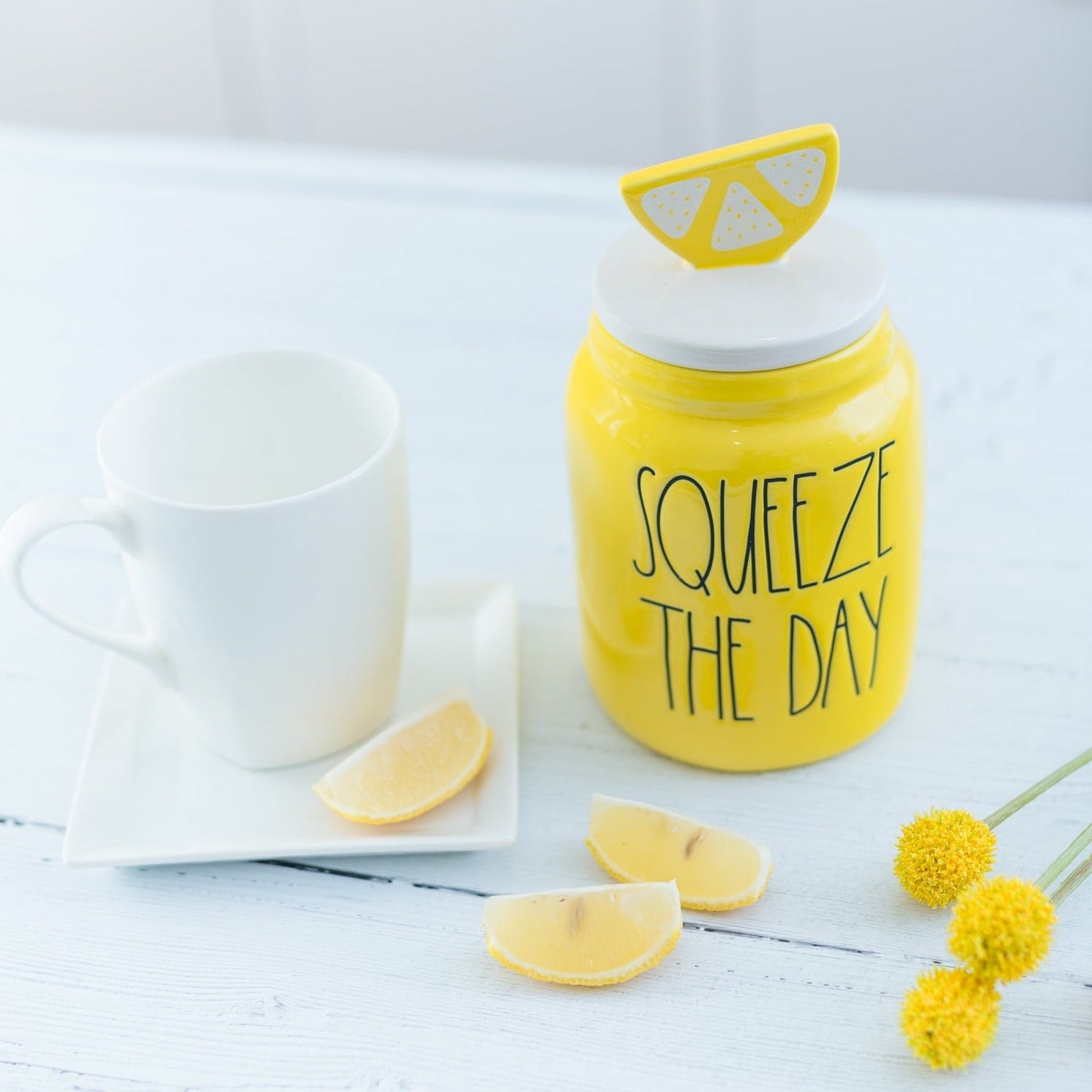 RESTOCK ALERT! Rae Dunn Artisan Yellow Lemon Canister "SQUEEZE THE DAY