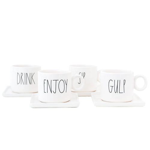 Rae Dunn Artisan Cup + Saucers, Set of 4