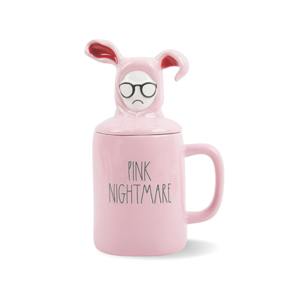 Rae Dunn A Christmas Story PINK NIGHTMARE Mug with Bunny Ralphie Topper