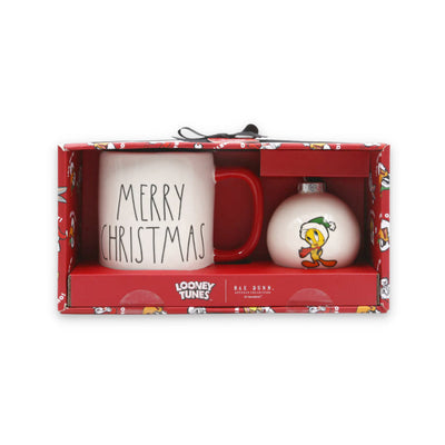 Rae Dunn Looney Tunes™ "MERRY CHRISTMAS" Mug + Ornament with Tweety Bird Icon