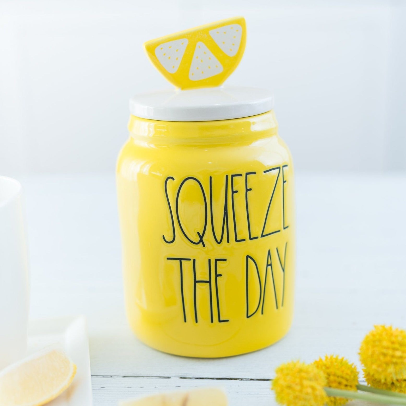 RESTOCK ALERT! Rae Dunn Artisan Yellow Lemon Canister "SQUEEZE THE DAY