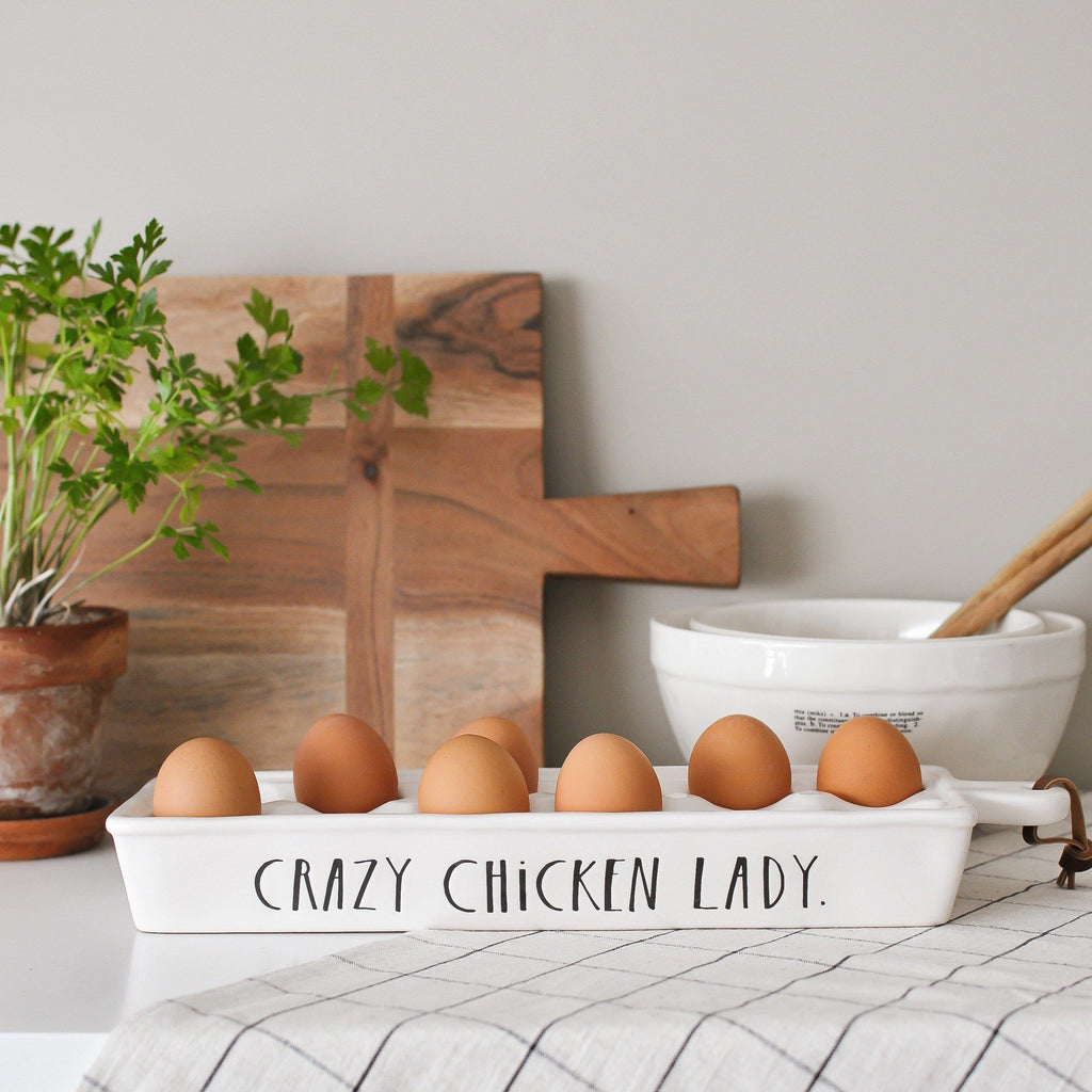 Rae Dunn by Magenta Stoneware Egg Trays - Set of 2 Farmhouse Style Egg Holders Fit 12 Eggs, Hand Lettered Farm Fresh and Free Range